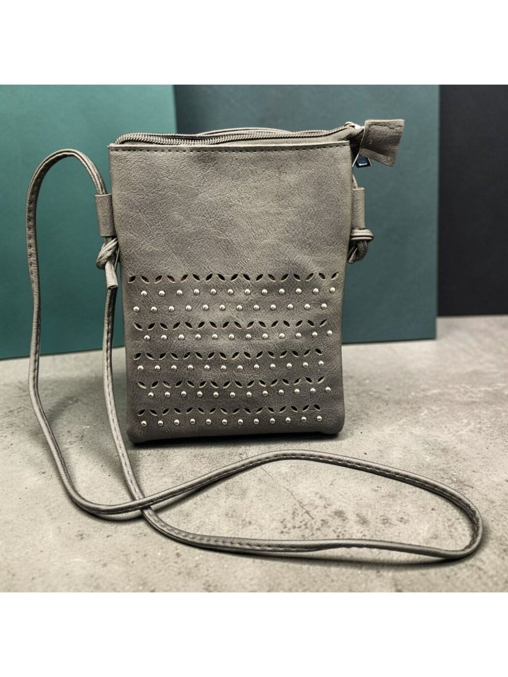 Alfa Bags Black Crossbody Purse With Laser-Cut Design & Stud Accents NWT